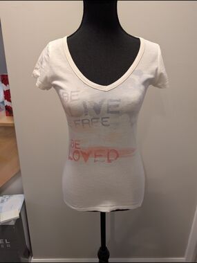 Jacob White V-Neck Graphic Tee with Pastel Accents